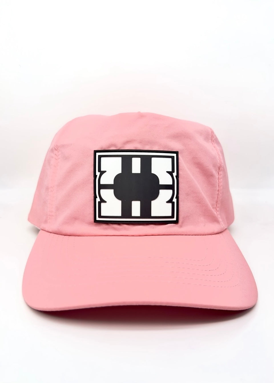 Rare summer 2026 adjustable pink nylon hat in pink with black & white PVC logo