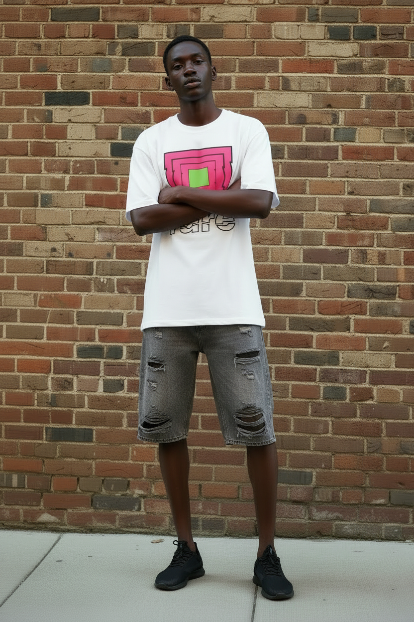 Rare Stool Symbol Tee in Rose Pink & Green